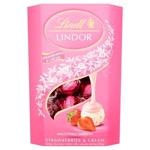 Lindt Lindor Strawberries & Cream Chocolate Truffles Box 200g, British Import (Pack of 3)