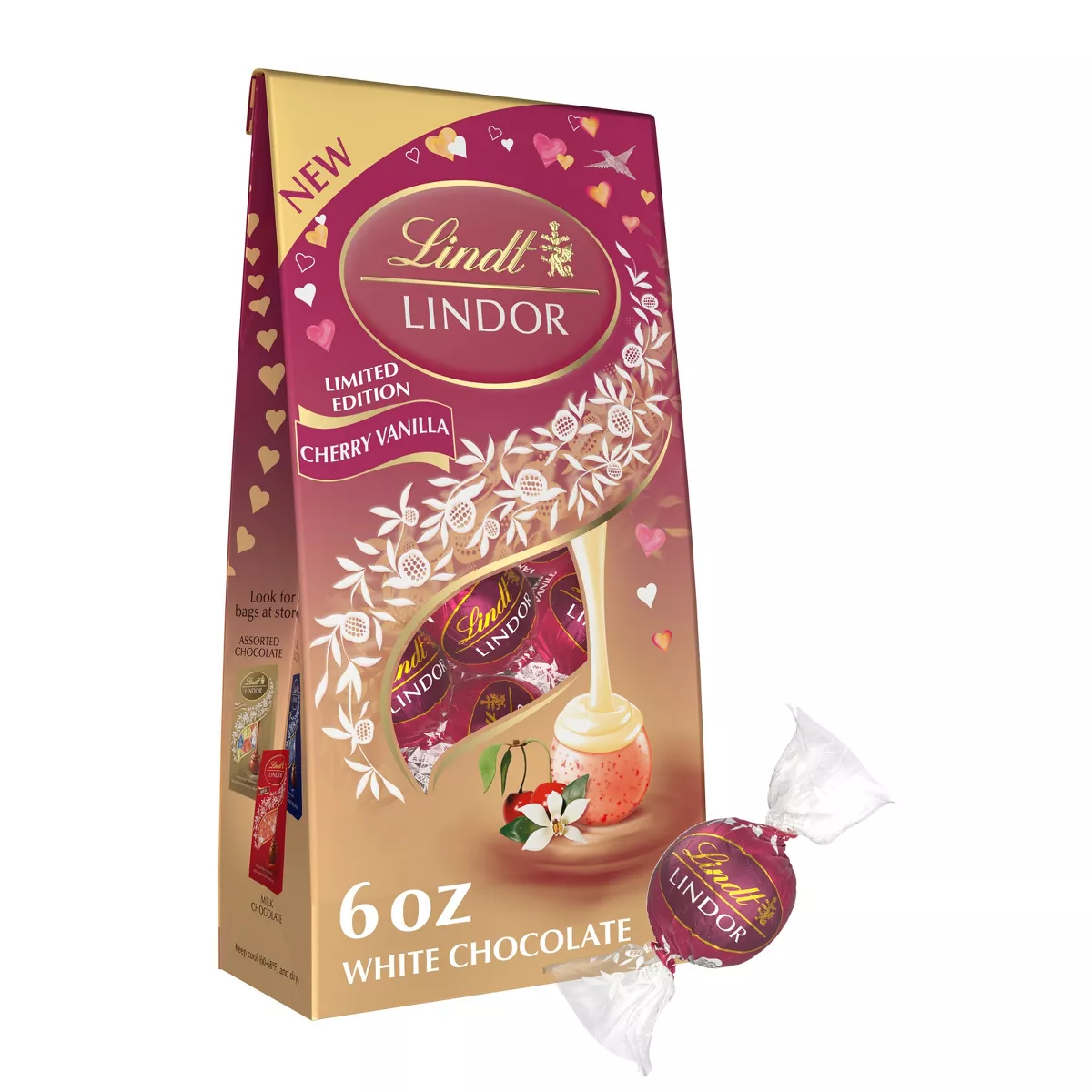 Lindt Lindor Valentine's Cherry Vanilla Truffle Bag - 6oz Limited