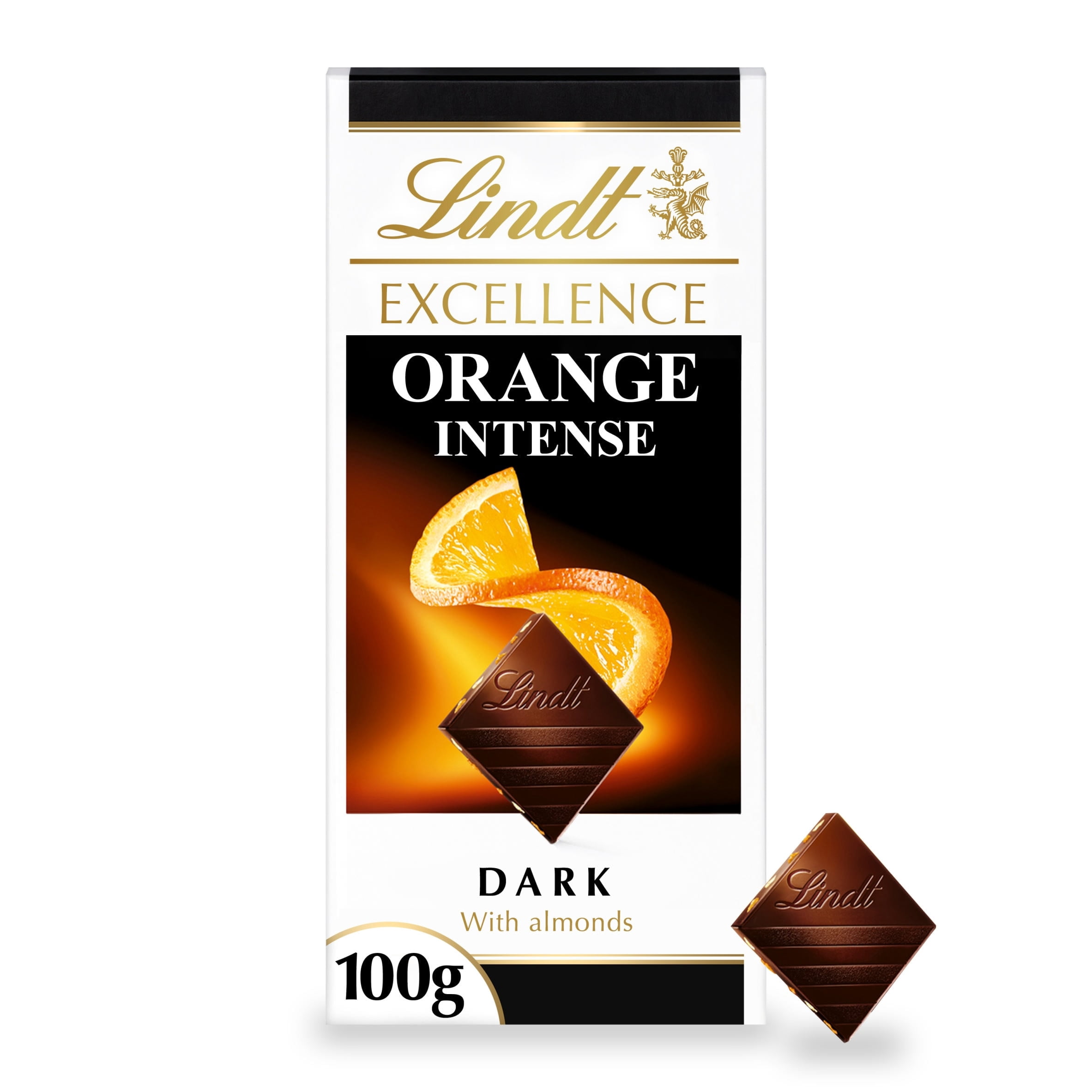 Lindt Excellence Dark with Almonds Chocolate Bar â€“ Orange Intense 100g, Imported from Britain