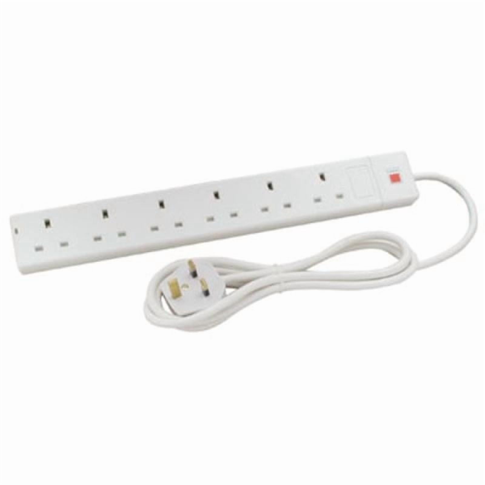 Lindy- 2m Uk Mains 6 Way Gang Socket Power Strip - White