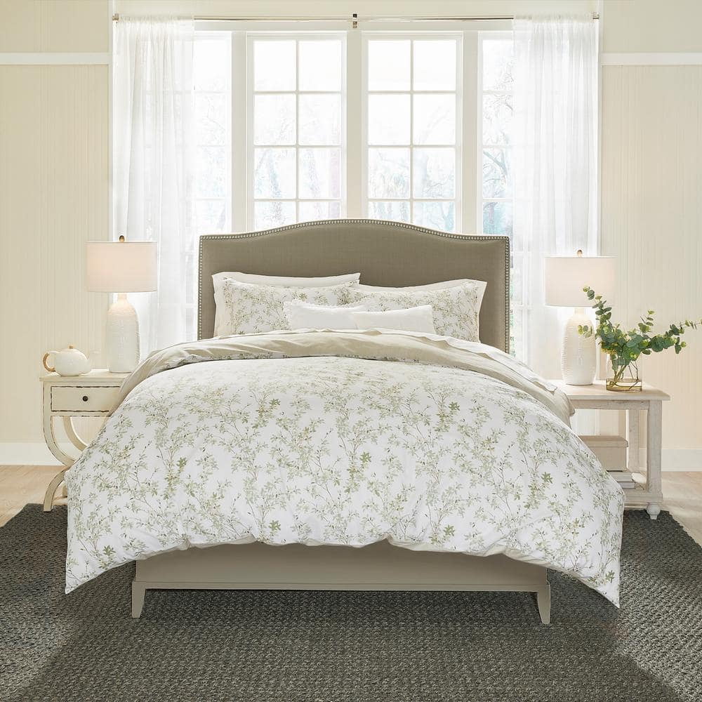 Lindy Green Floral Cotton Full/Queen Duvet Cover Set