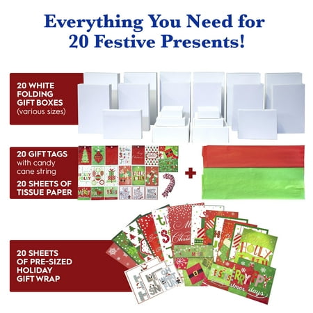 product image of Lindy Bowman Gift Wrap In a Snap Wrapping Kit: Gift Boxes, Gift Wrap Sheets, Red Green Tissue, 20 Count