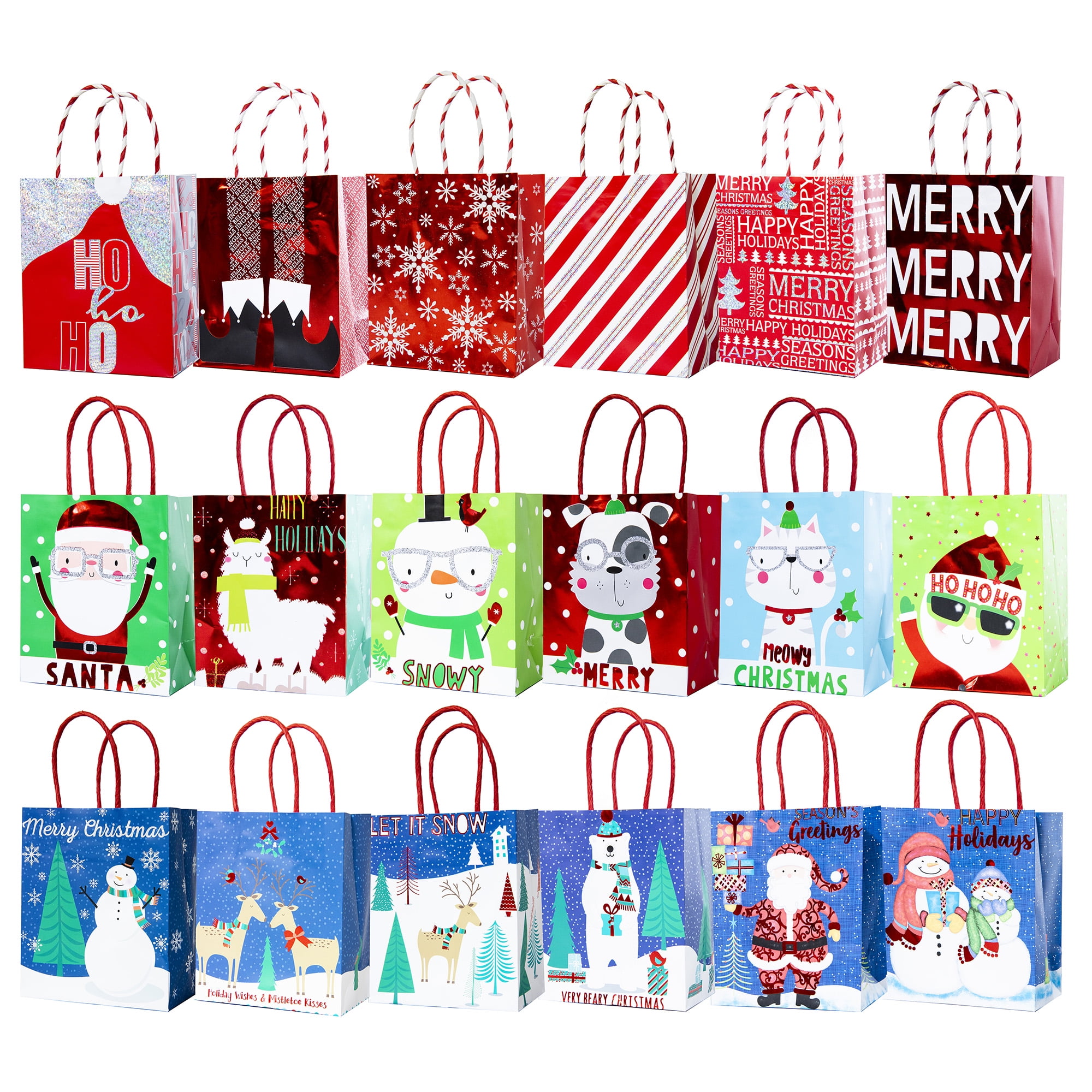 Lindy Bowman Pack of 18 Assorted Small Christmas Gift Bags with Handle