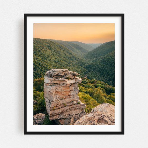 Lindy Point Sunset, Blackwater Falls 01 - Davis West Virginia Photography Nature Landscape Forest Mountain Sunset Scenic Travel Poster Black Framed Wall Art Print 9 x 12 inches
