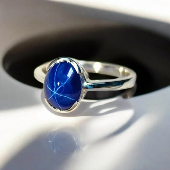 Lindy Star Sapphire Ring, 925 Sterling Pure Silver Ring, Sapphire Gemstone Ring, Oval Blue Star Ring, Charm Ring, Personalized Gift Ring,
