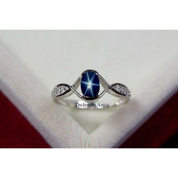 Lindy Star Sapphire Ring 925 Sterling Silver Blue Dainty Lindy Star Ring For Her