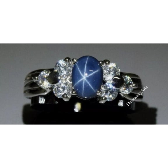 Lindy Star Sapphire Ring Engagement Ring 925 Sterling Silver Blue Star Ring Blue Star Ring Star Jewelry Ring