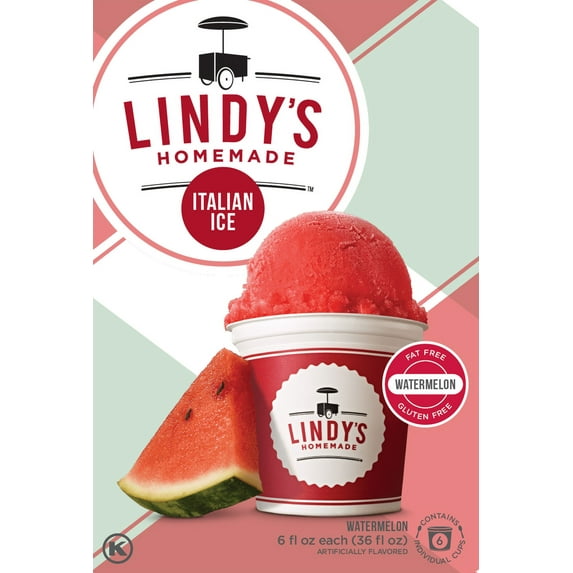 Lindy’s Homemade Watermelon Italian Ice, Gluten Free Frozen Dessert, 6 Count – 6 fl oz Cups