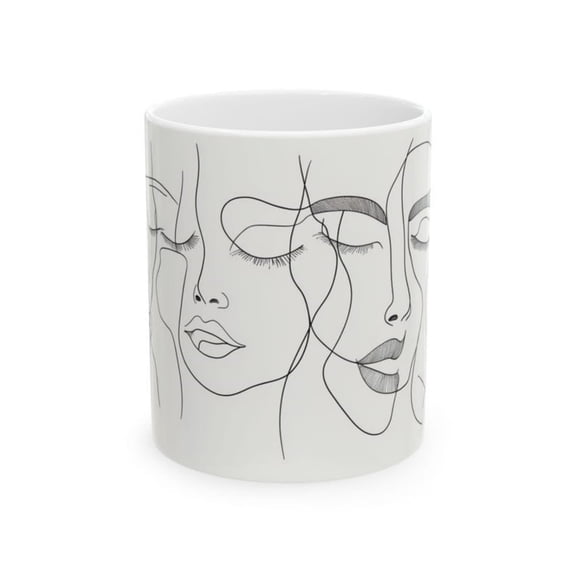 Line Areramic Coffee Mug, Minimalist Face Design.