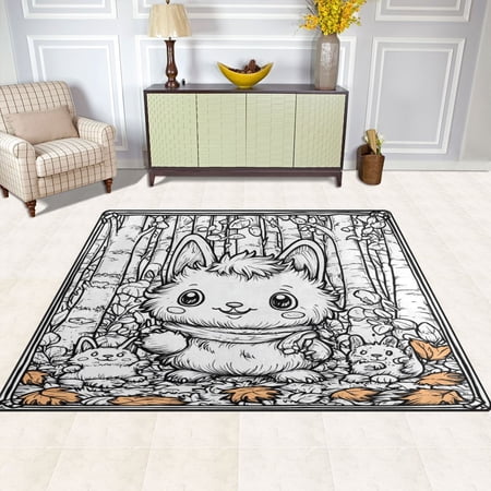 Line Art Animal 63''x48'' Plush Memory Foam Bath Mat, Soft, Absorbent, Non Slip, Durable
