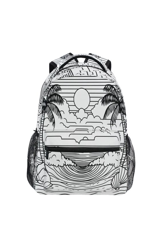 Line Art Beach Stylish Large Backpack 15L Self-Standing Durable Twill for School, Office and Travel Use