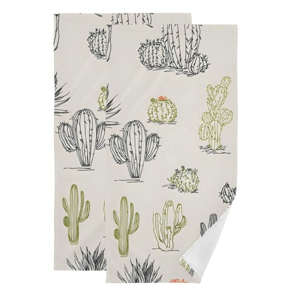 Line Art Cactus Cute Hand Towel Absorbent Bath Towels for Bathroom Sports Gym 28" x 14" Set of 2