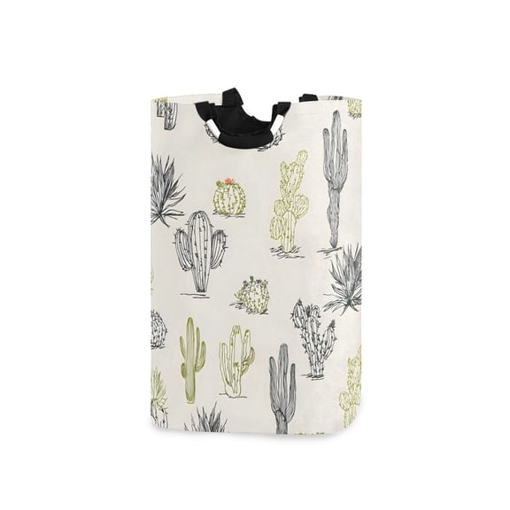 Line Art Cactus Cute Laundry Basket with Handles Foldable Laundry Hamper Freestanding Washing Bin 50L