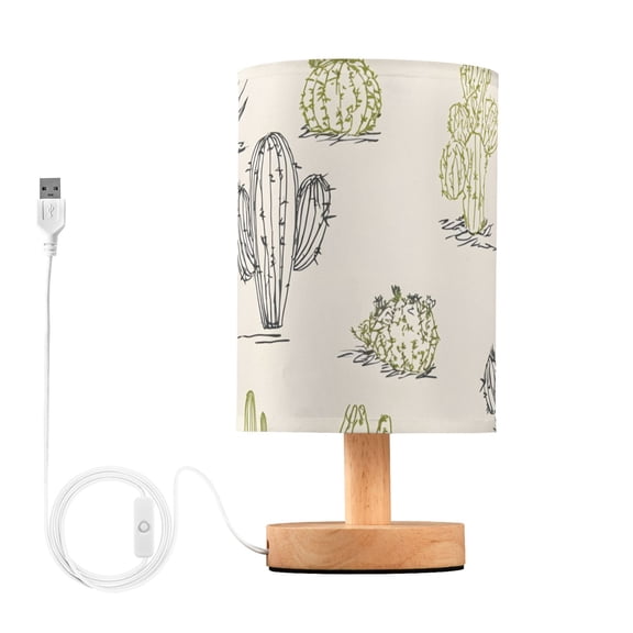 Line Art Cactus Cute Table Lamp with USB Port LED Warm Light Lamp Night Light Home Decor