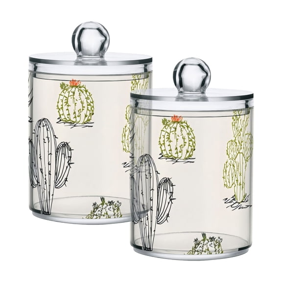 Line Art Cactus Cute Translucent Plastic Cans Storage Canisters with Lid Set of 2