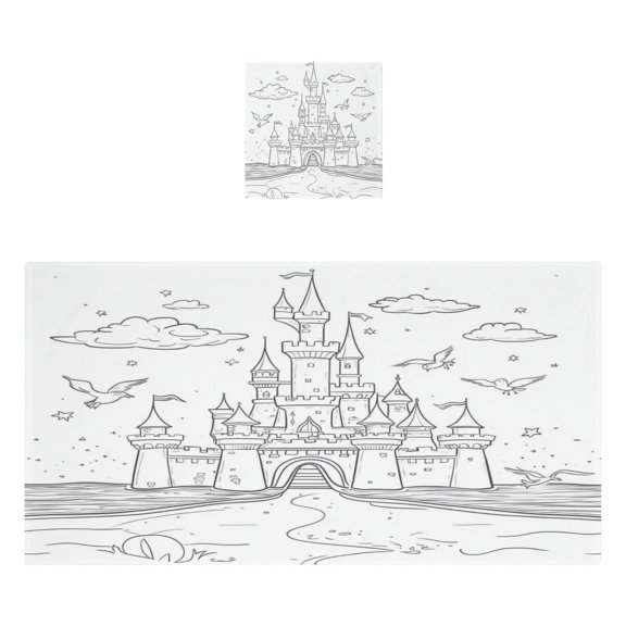 Line Art Castle 2 Piece Cotton Bath and Face Towel Set Soft and Absorbent, for Beach Pool Bathroom