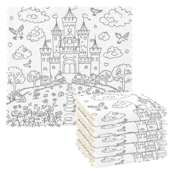 Line Art Castle Pattern 6 Pack Kitchen Cleaning Cloths 11'' x 11'', Super Absorbent, Soft Double Layer Plush for Dish and Surface Cleaning