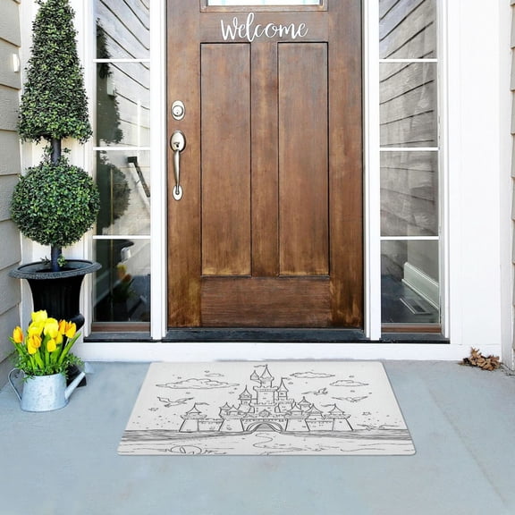 Line Art Castle Versatile Absorbent Door Mat, Non-Slip, Easy to Clean 32''x20''