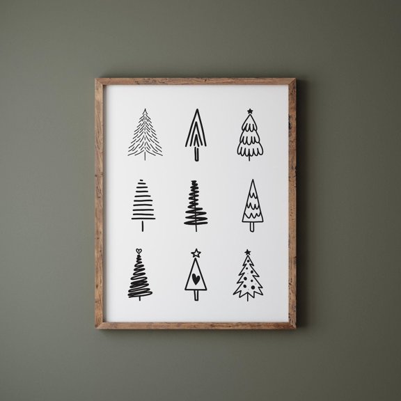 Line Art Christmas Tree Print Minimalist Winter Decor