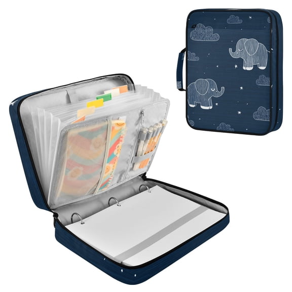 Line Art Cute Elephants Clouds Stars Accordion File Organizer Expanding File Folder 3-Ring Binder Bag 500 Sheets A4 Size