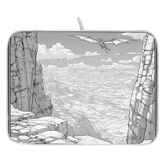Line Art Dragon Dish Drying Mat for Kitchen, Quick Drying Absorbent Soft Durable 16" x 18"
