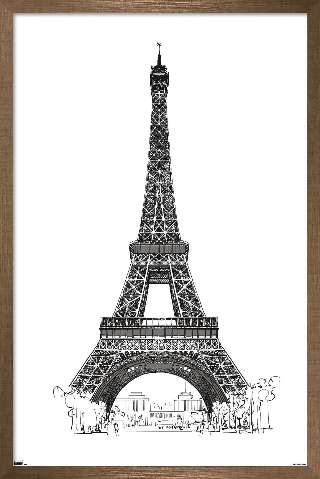 Line Art - Eiffel Tower Wall Poster, 14.725" x 22.375", Framed