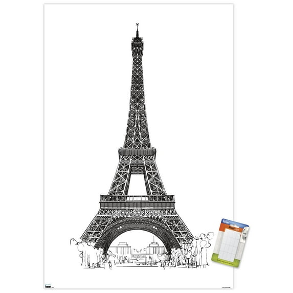 Line Art - Eiffel Tower Wall Poster, 22.375" x 34"