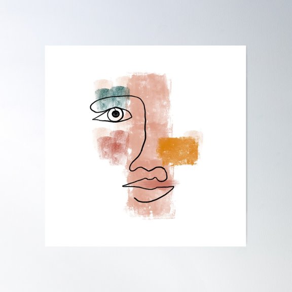 Line Art Face With Colour Blocks Poster Wall Art, Modern Wall Decor For Living Room Bedroom, 30x30 UNFRAMED