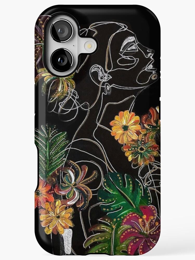 Line Art Faces and Tropical Florals Tough iPhone Case, Polycarbonate ...