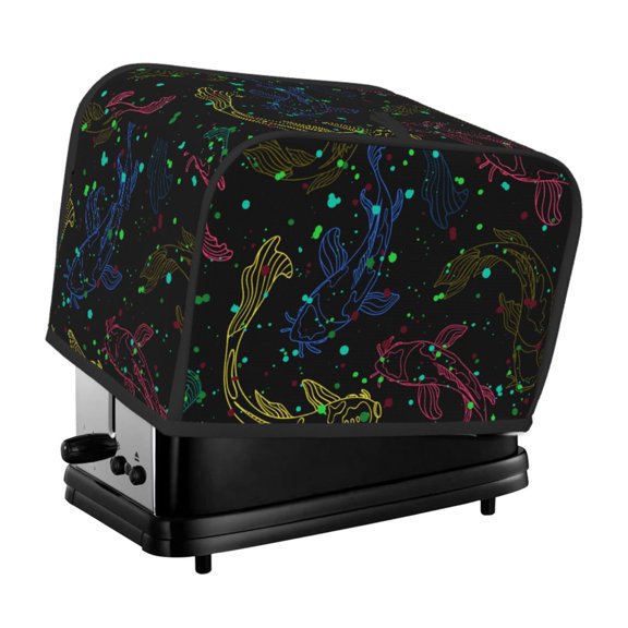 Line Art Fish Silhouettes Japanese 2 Slice Toaster Cover Bread Maker Dust Protective For Small Kitchen Appliance Covers