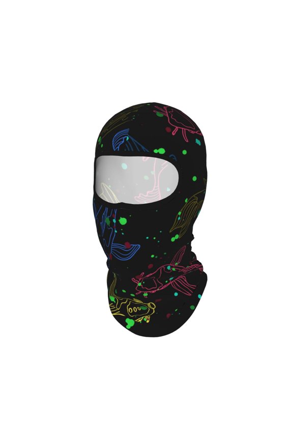 Line Art Fish Silhouettes Japanese Unisex Balaclava Ski Mask Full Face Cover for Cold Weather & UV Protection, Breathable Cooling Helmet Liner