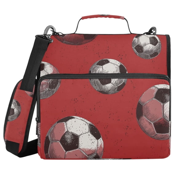 Line Art Football Red Background Binder Bag with Shoulder Strap 3 Ring ...