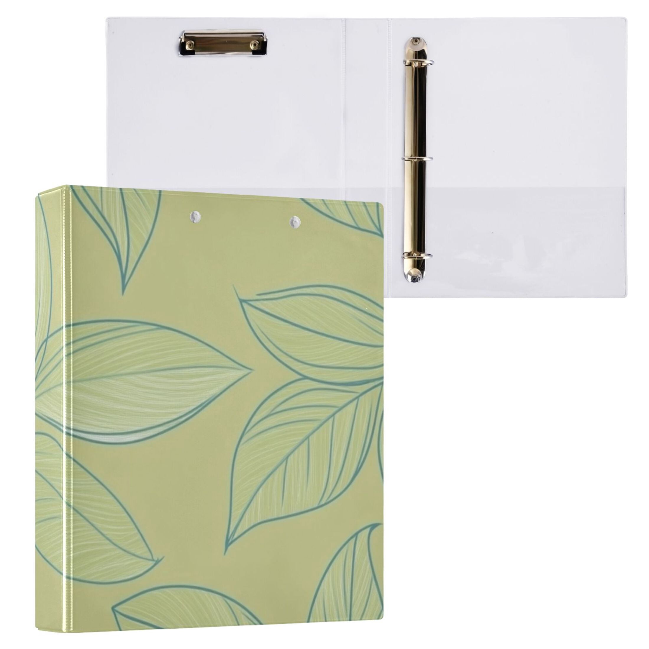 Line Art Green Leaves Round Ring Binder 3 Rings 1.5
