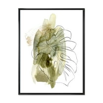 Line Art Monstera Branch Tropical Abstract Leaves on Green 12 in x 20 in Framed Painting Canvas Art Print, by Designart