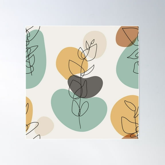 Line Art Muted Color Poster Wall Art, Modern Wall Decor For Living Room Bedroom, 24x24 UNFRAMED