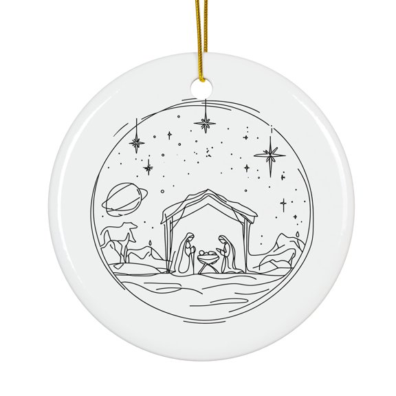 Line Art Nativity Scene Christmas Star Magical Season Treasure For Gifts And Surprises Hanging Round Ornament