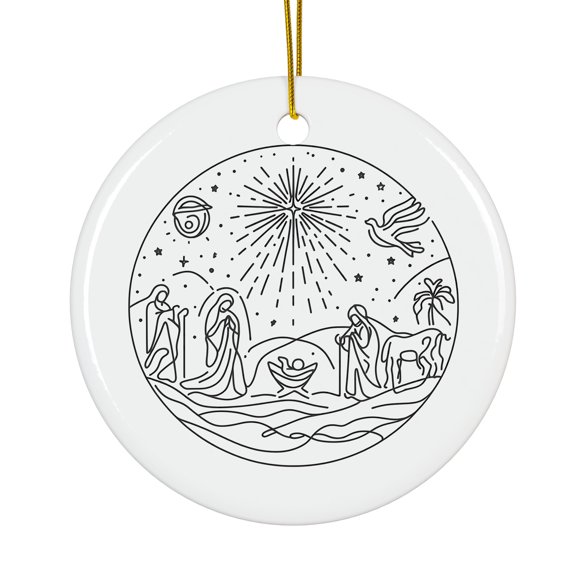 Line Art Nativity True Scene Magical Season Treasure For Gifts And Surprises Hanging Round Ornament