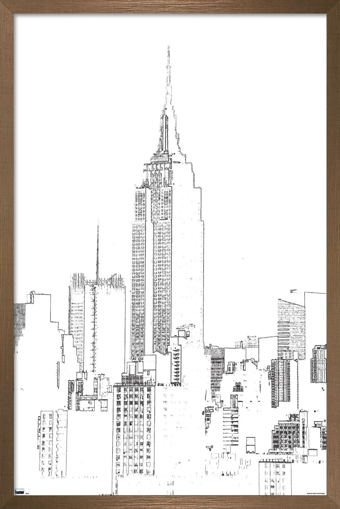 Line Art - New York Skyline Wall Poster, 14.725" x 22.375", Framed