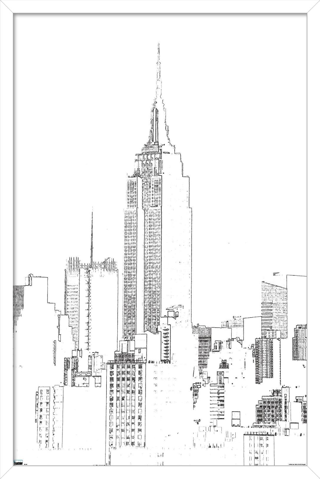 Line Art - New York Skyline Wall Poster, 22.375" x 34", Framed