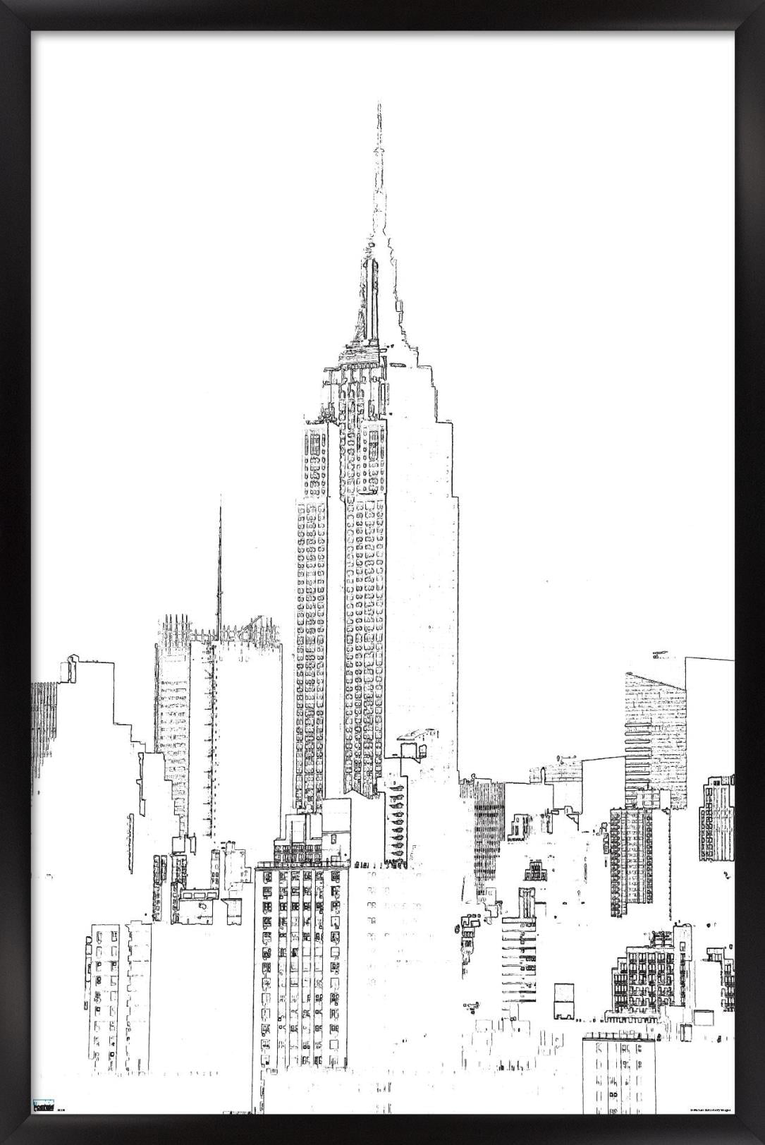 Line Art - New York Skyline Wall Poster, 22.375" x 34", Framed
