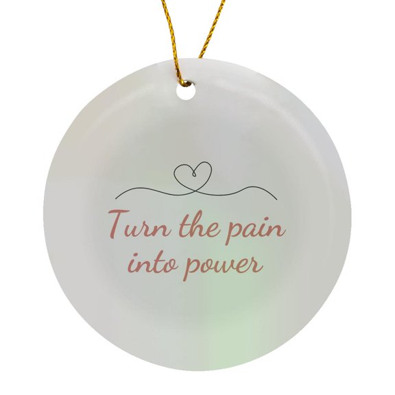 3drose, Line Art of Heart Design with Text of Turn the Pain into Power, Circle Porcelain Ornament