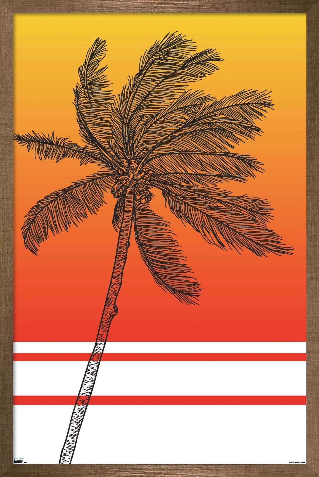 Line Art - Palm Tree Wall Poster, 14.725" x 22.375", Framed
