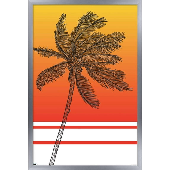 Line Art - Palm Tree Wall Poster, 14.725" x 22.375", Framed