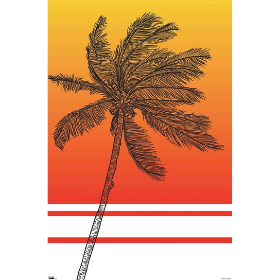 Line Art - Palm Tree Wall Poster, 14.725" x 22.375"