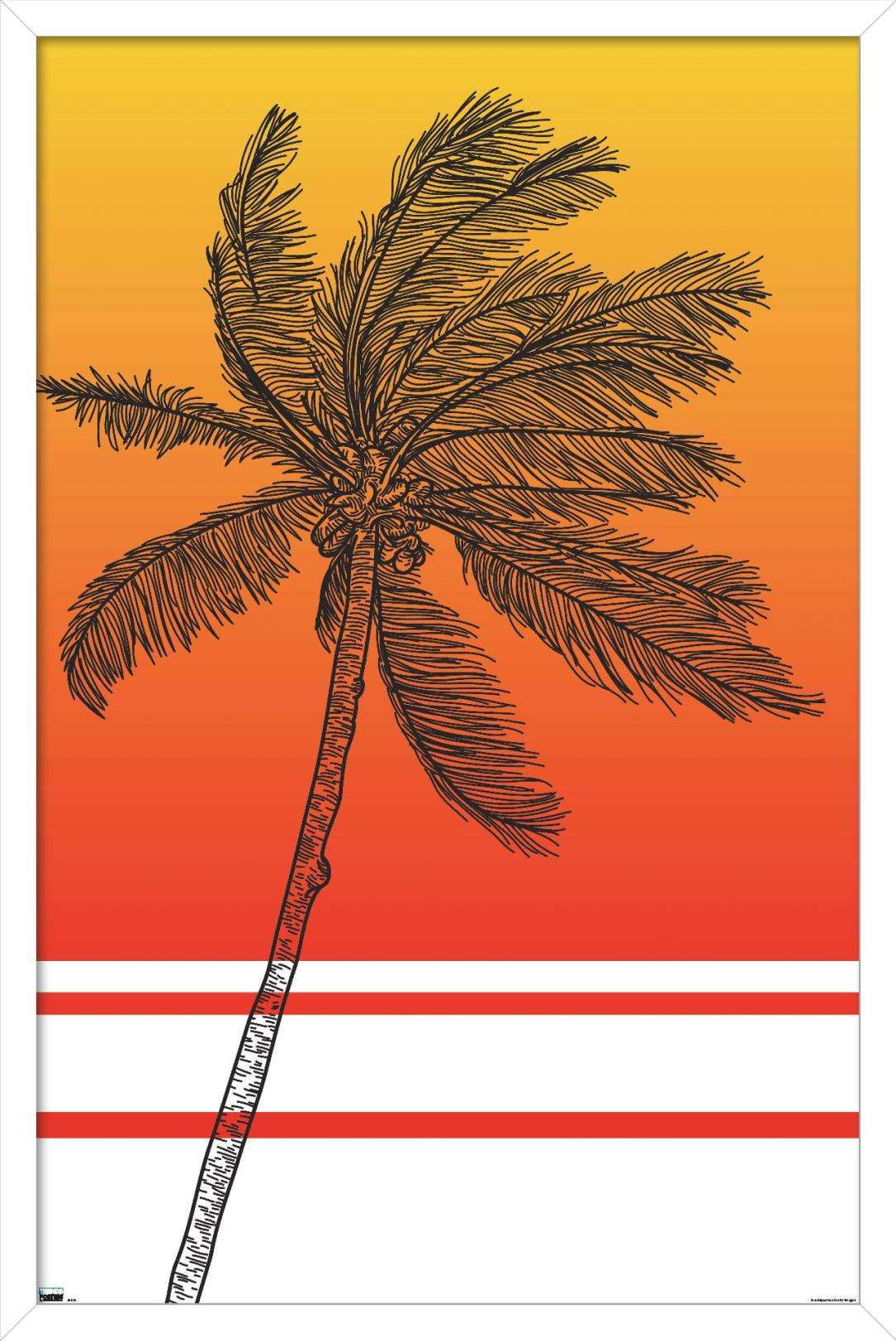 Line Art - Palm Tree Wall Poster, 22.375" x 34", Framed