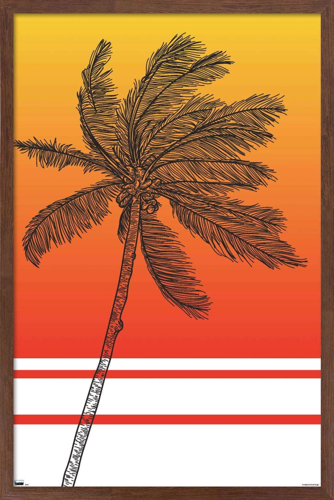 Line Art - Palm Tree Wall Poster, 22.375" x 34", Framed