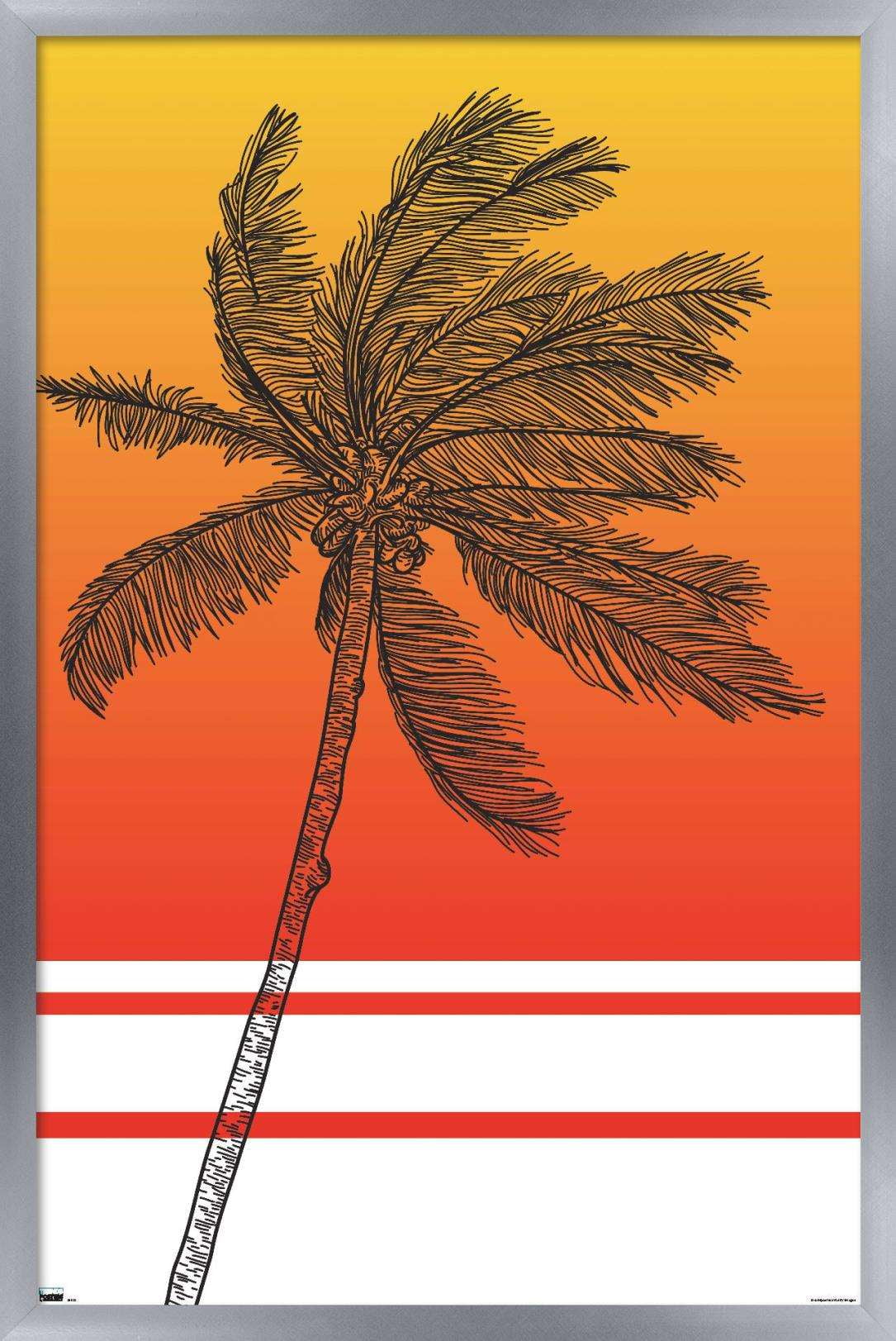 Line Art - Palm Tree Wall Poster, 22.375" x 34", Framed