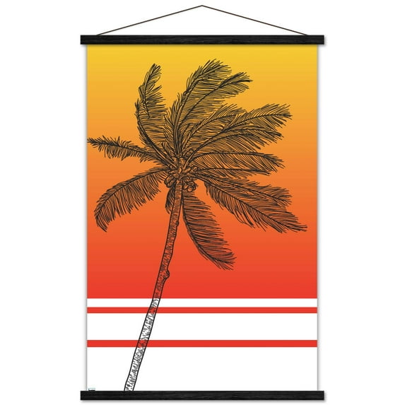 Line Art - Palm Tree Wall Poster with Wooden Magnetic Frame, 22.375" x 34"