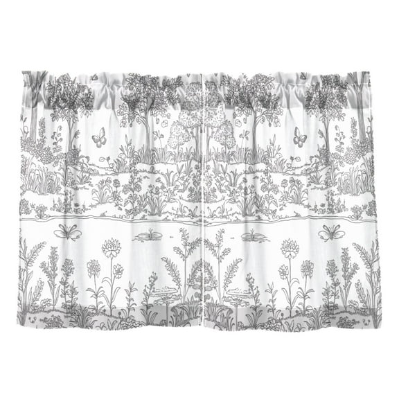 Line Art Park Kitchen Curtains Tier Set 27x24 Inch 2 Panels Semi Sheer Light Filtering Privacy UV Protection