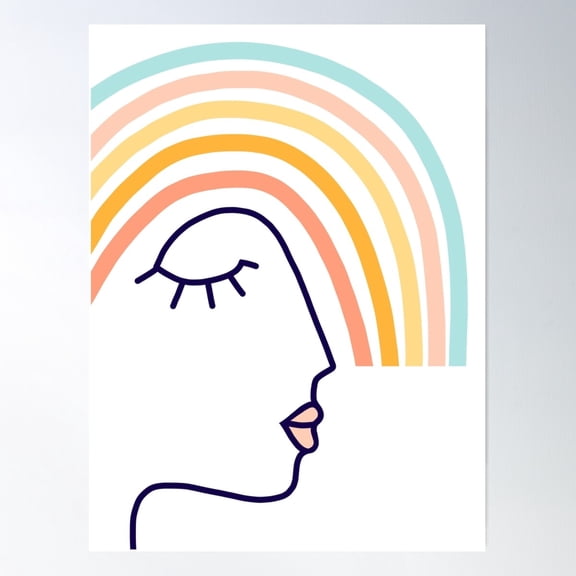 Line-Art Rainbow Head Pastel Portrait #Linedrawing Poster Wall Art, Modern Wall Decor For Living Room Bedroom, 24x36 UNFRAMED